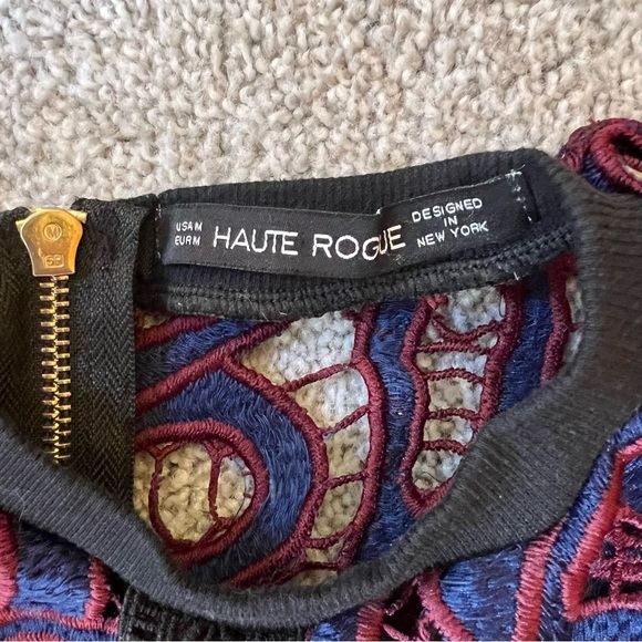 HAUTE ROGUE Cutout Asymmetrical Purple Black Lace Flared Mini Dress Women's M - Picture 6 of 6